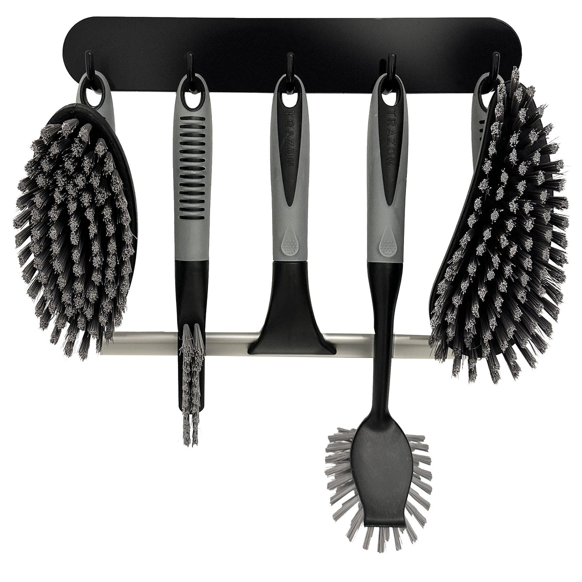 Trazon scrub brush set 6 pcs front view highlights versatile bathroom cleaning power for tiles