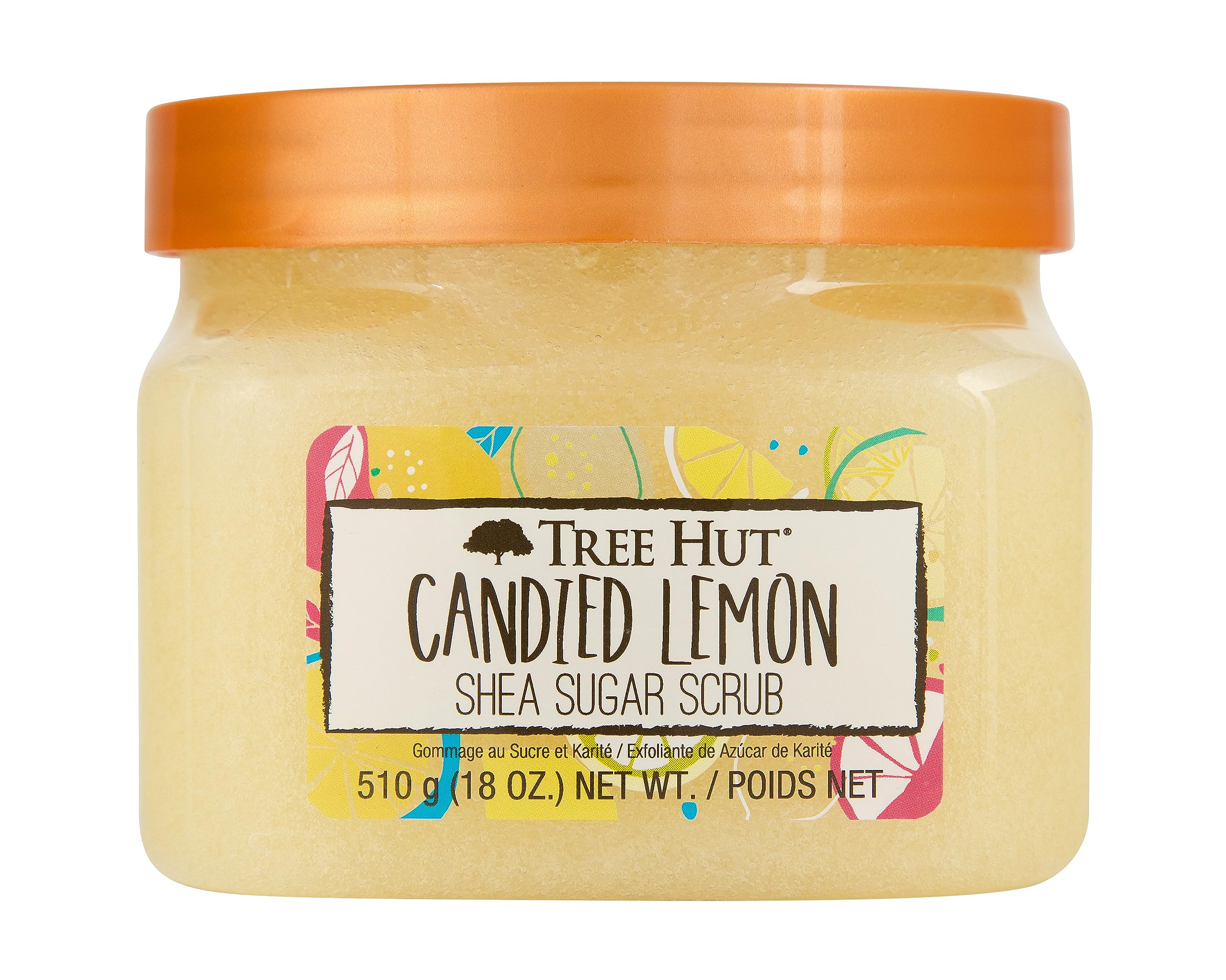 Tree Hut Candied Lemon sugar scrub jar showing texture for exfoliation