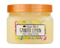 Tree Hut Candied Lemon sugar scrub jar showing texture for exfoliation