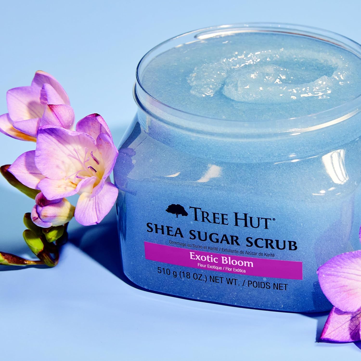 Tree Hut Exotic Bloom scrub with vanilla and freesia scent for luxurious shower