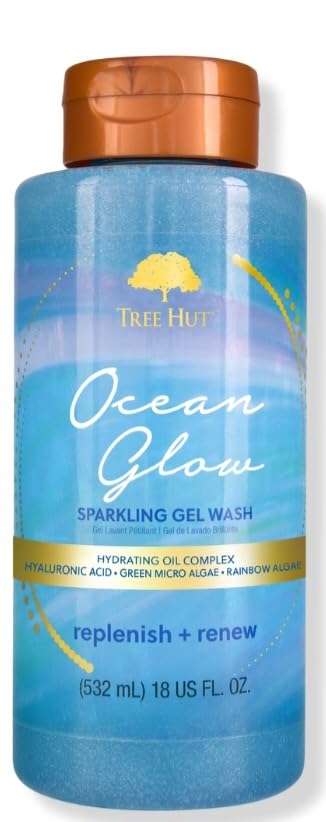 Tree Hut Ocean Glow Body Care Routine image suggests simple steps for moisturized skin.