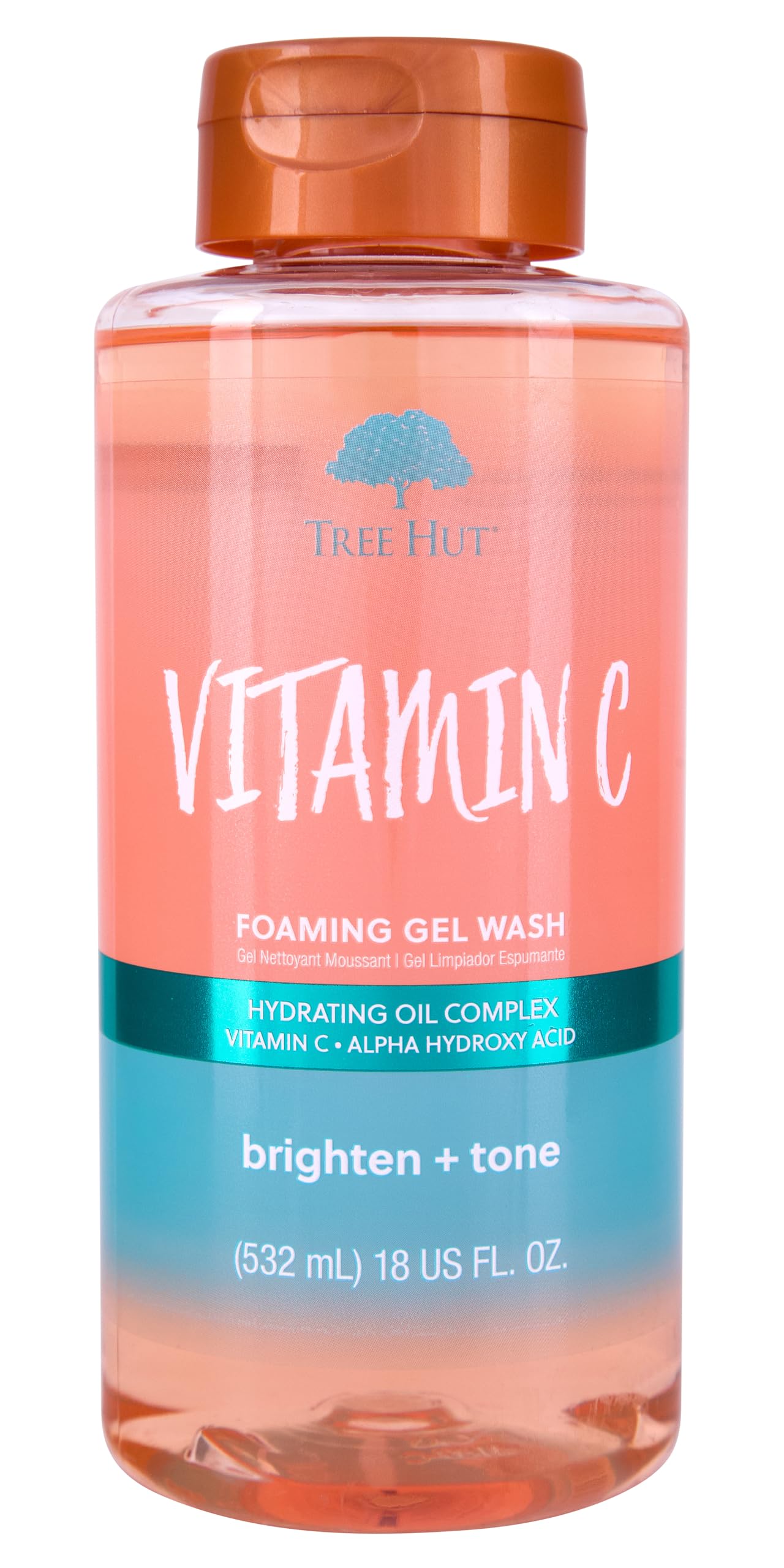 Tree Hut Vitamin C foaming gel wash bottle view with vibrant citrus aroma.