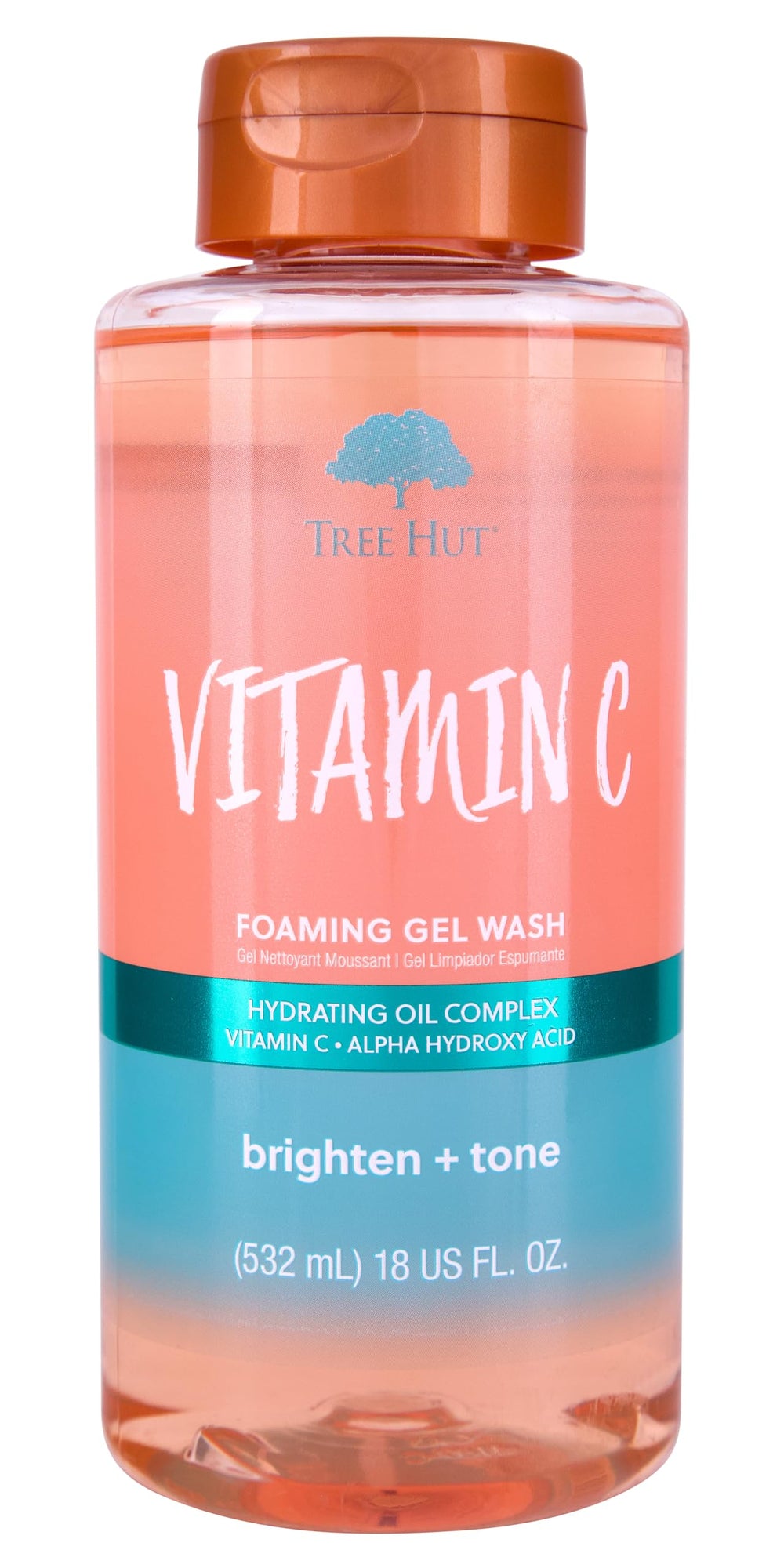 Tree Hut Vitamin C foaming gel wash bottle view with vibrant citrus aroma.