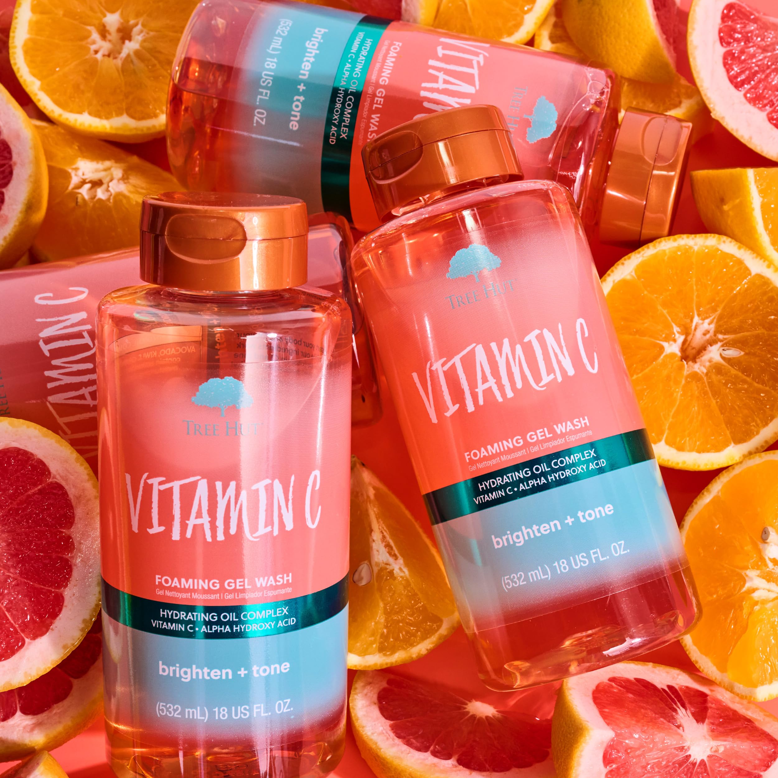Tree Hut Vitamin C foaming gel wash vegan and sulfate-free label.