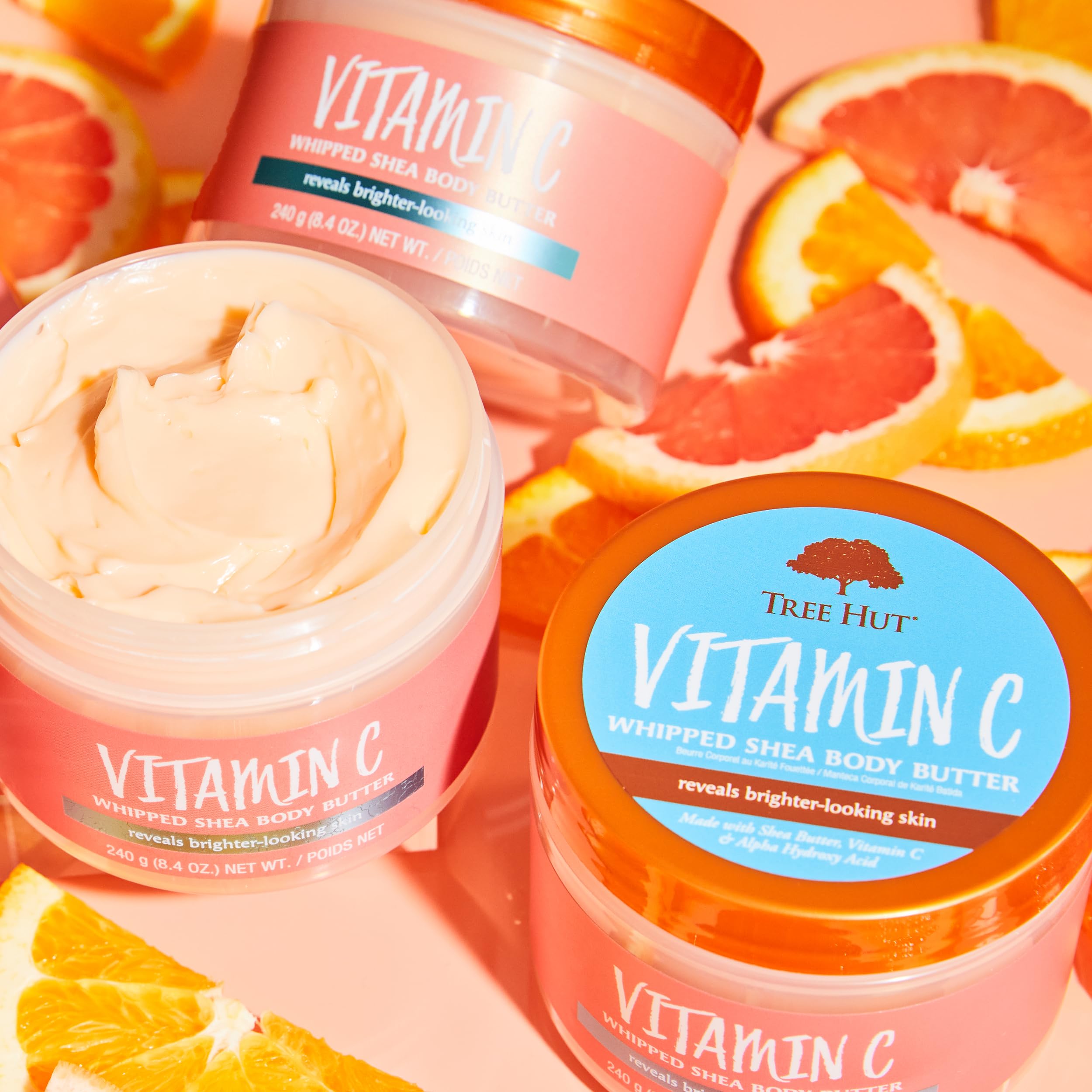 Scent notes of pink grapefruit, jasmine, and peach nectar in Tree Hut butter.