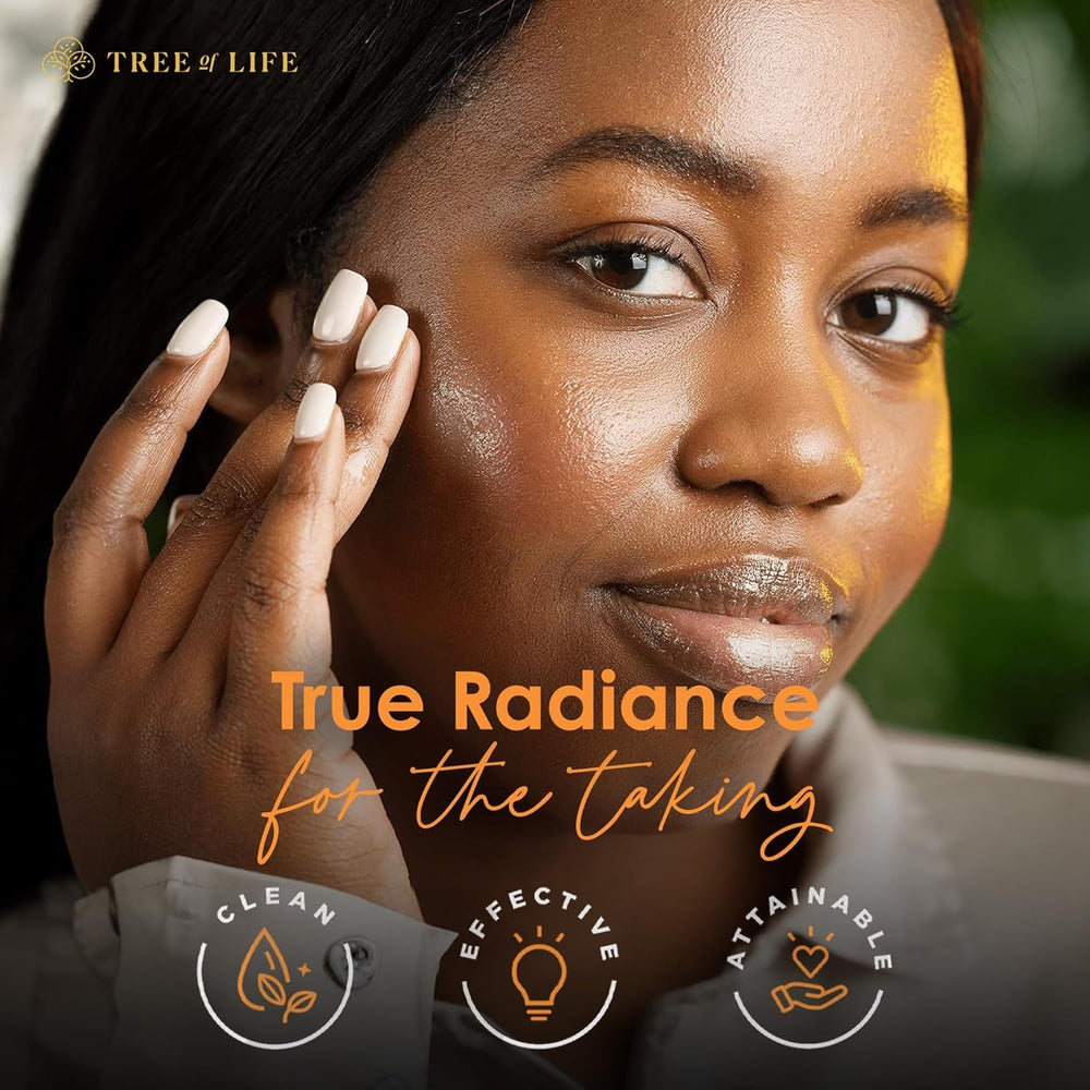 Tree of Life Beauty brightening routine visual for a radiant complexion.