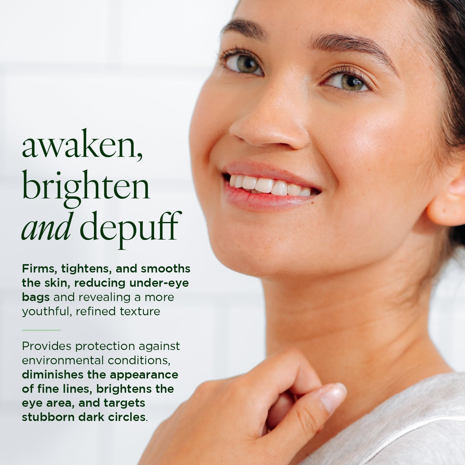 Tree of Life Beauty caffeine eye serum application shows a gentle, cooling glide for tired eyes.