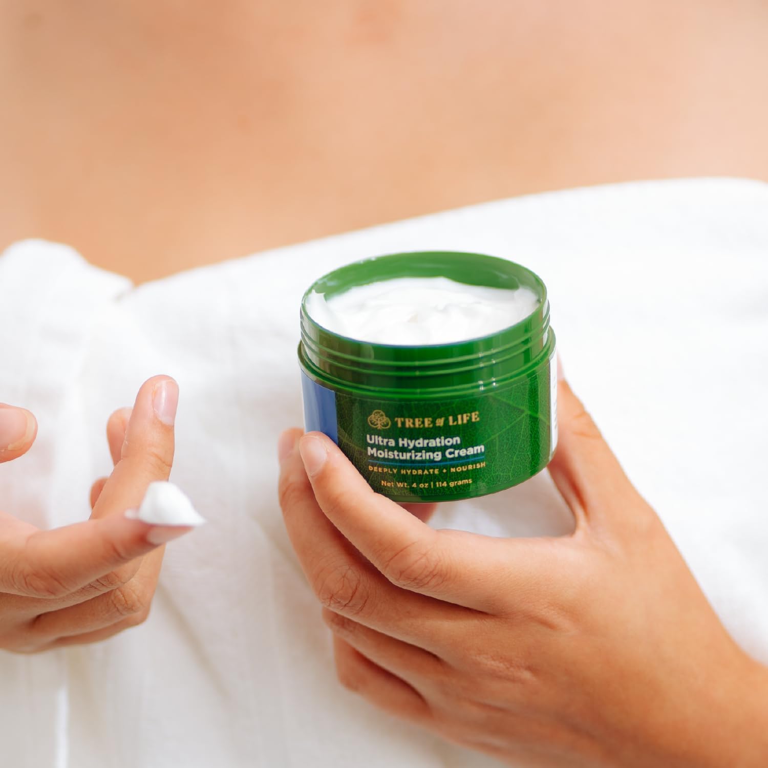 Tree of Life Beauty cream application demonstrating smooth, non greasy hydration