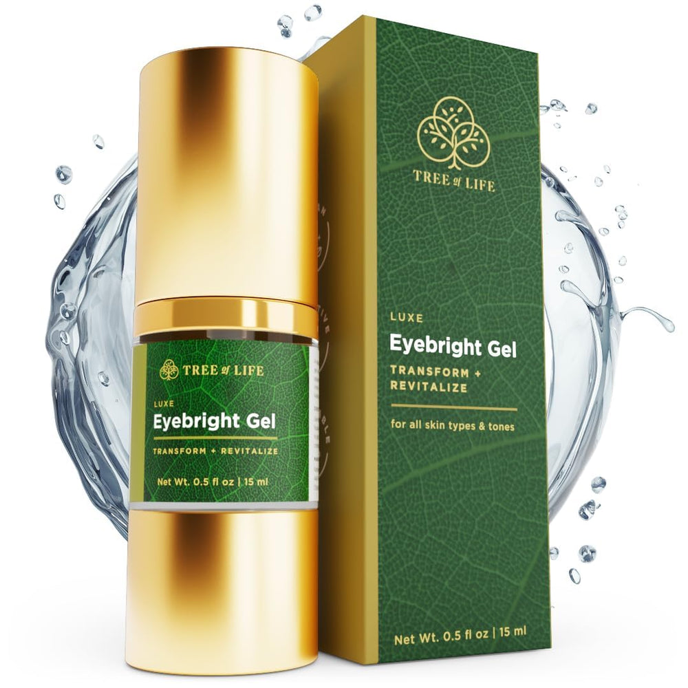 Tree of Life Beauty Luxe Eyebright Gel tube close-up for smoothing under-eye area