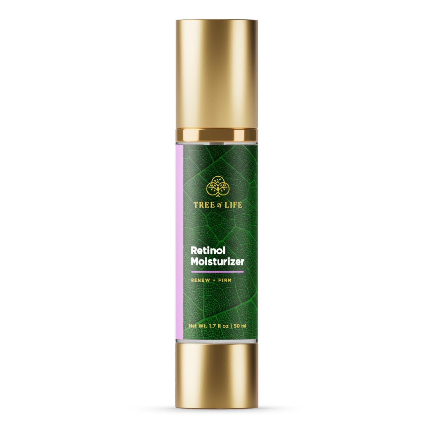 Tree of Life Beauty retinol moisturizer bottle close-up highlighting anti-aging formula.