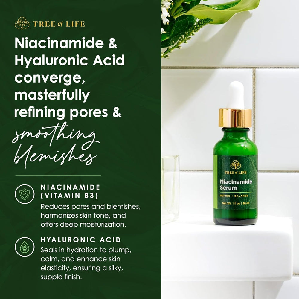 Tree of Life Beauty Niacinamide Serum with hyaluronic acid boosts plumpness