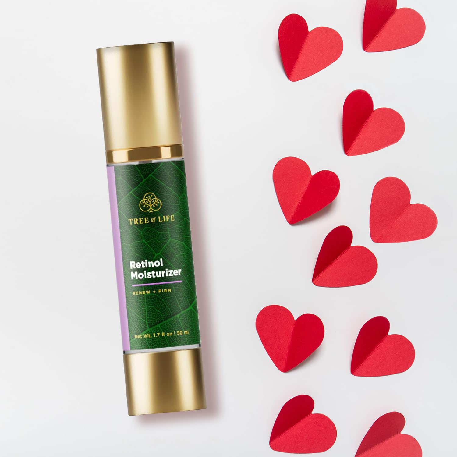 Tree of Life Beauty retinol cream texture swirl shows lightweight, non-greasy application.
