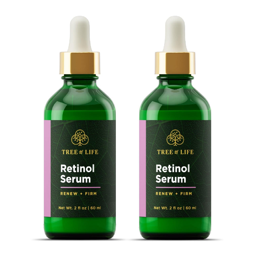 Tree of Life Beauty retinol serum bottle promotes smoother skin texture