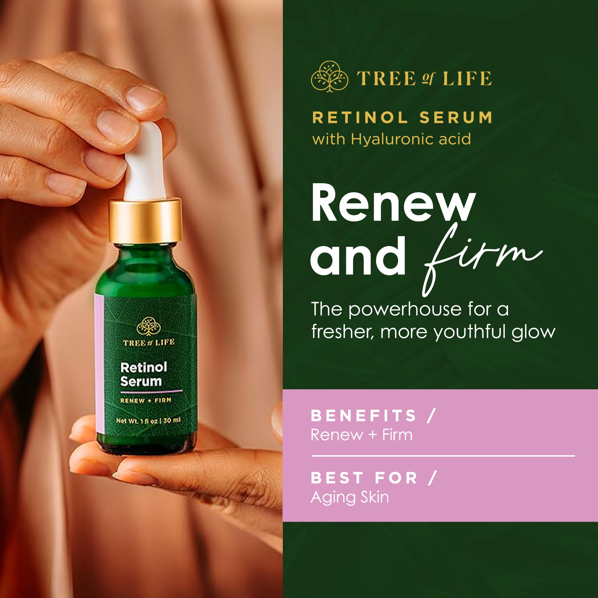 Tree of Life Beauty Retinol Serum dropper enables precise daily application