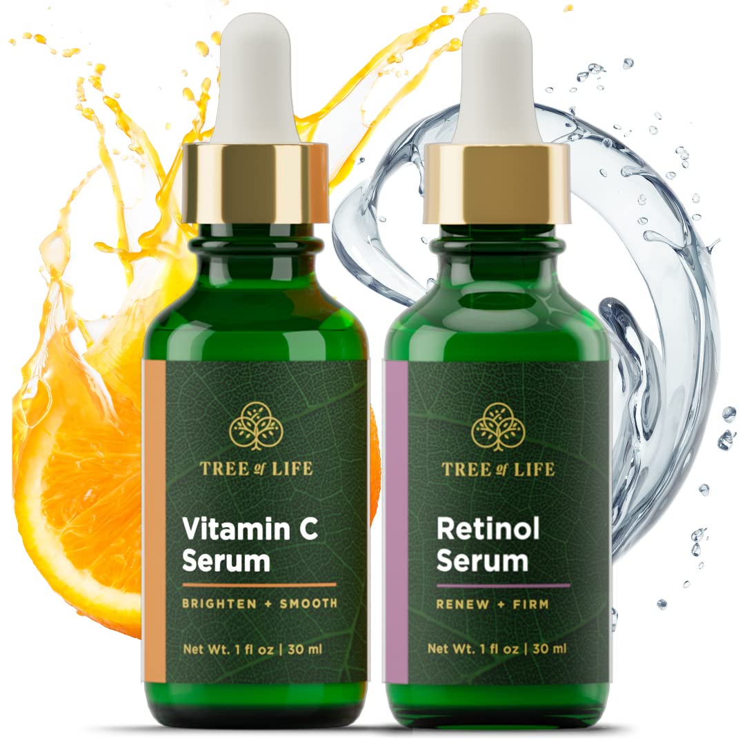 Tree of Life Beauty skincare set flat lay showing four serums for daily routine