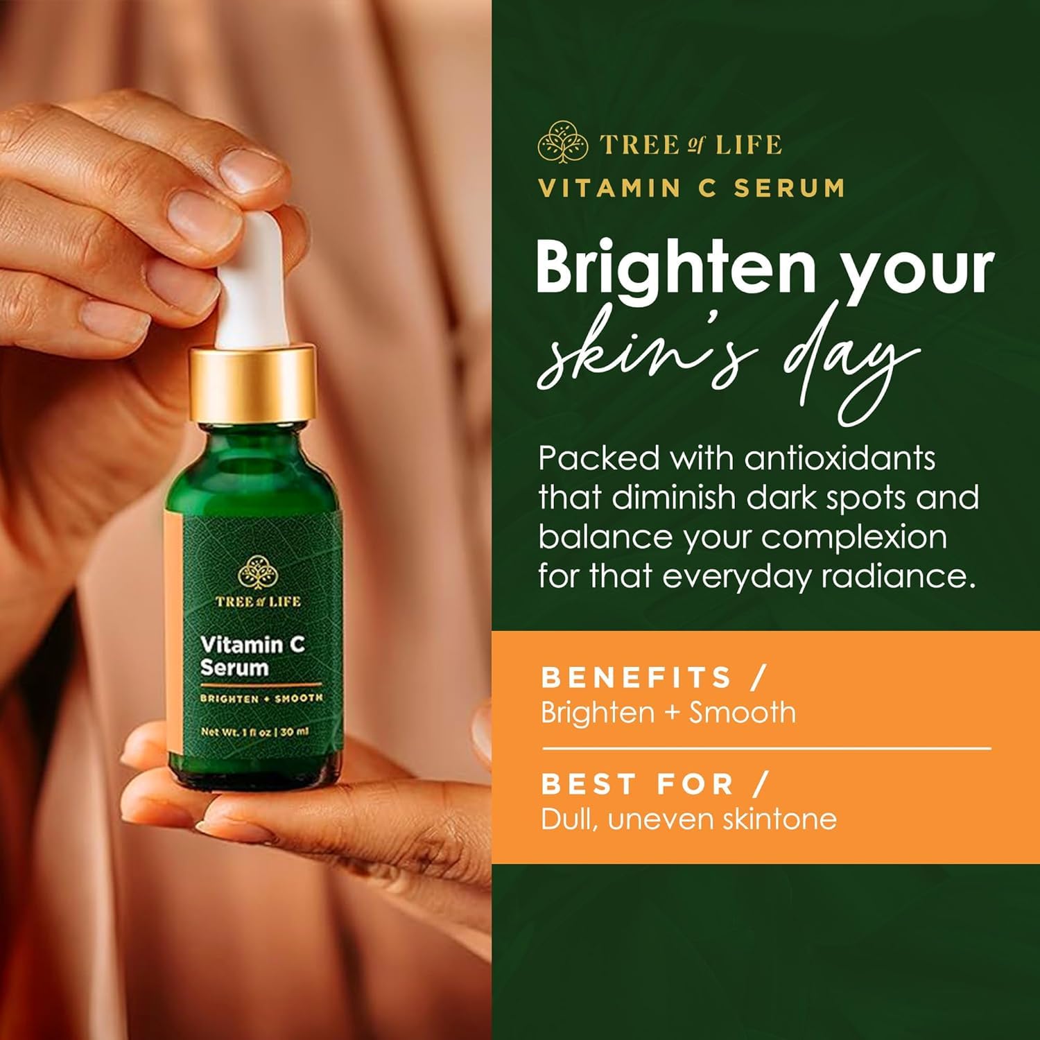 Tree of Life Beauty Vitamin C serum dropper ready for daily application.