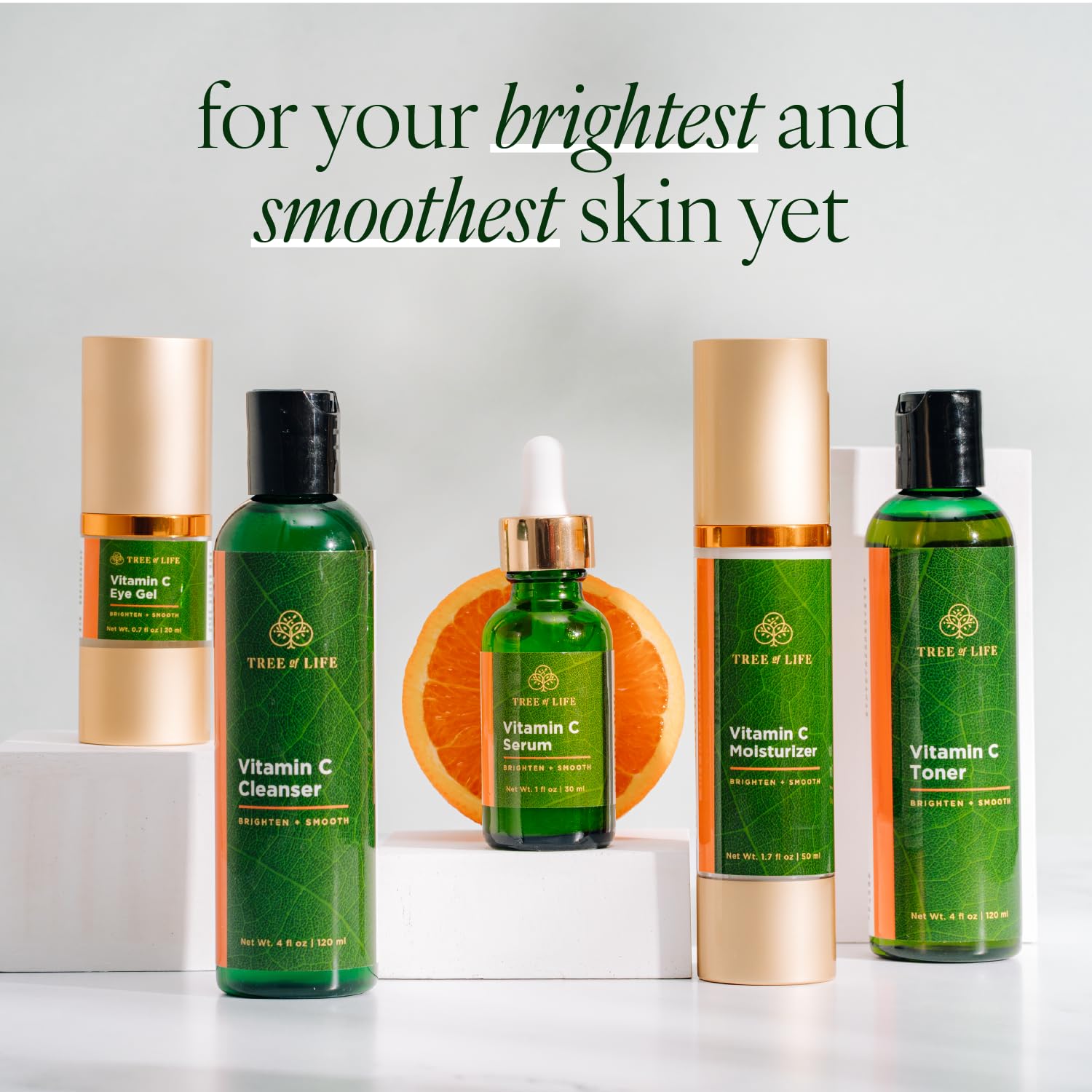 Tree of Life Beauty Vitamin C Serum drops—brighten and even tone while nourishing skin.