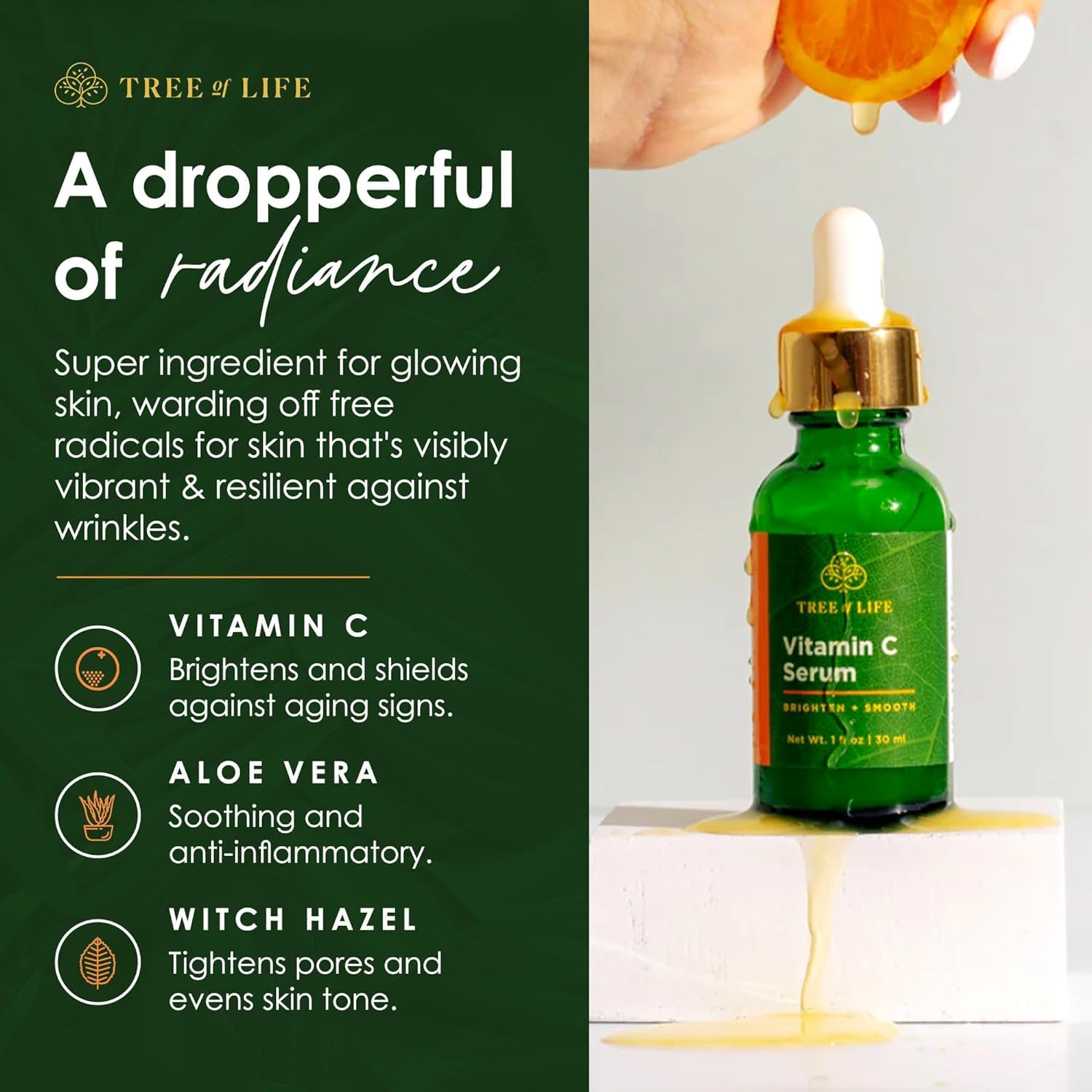 Tree of Life hyaluronic acid serum texture showcases deep hydration for plump skin.