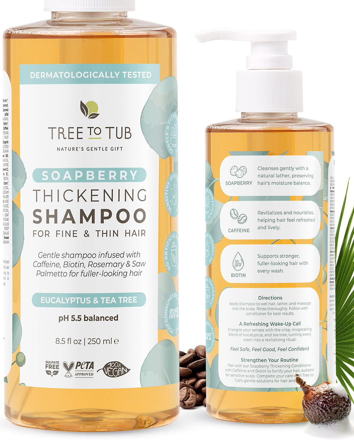 Tree to Tub Biotin Fine Hair Shampoo bottle showcases volumizing formula for thin hair
