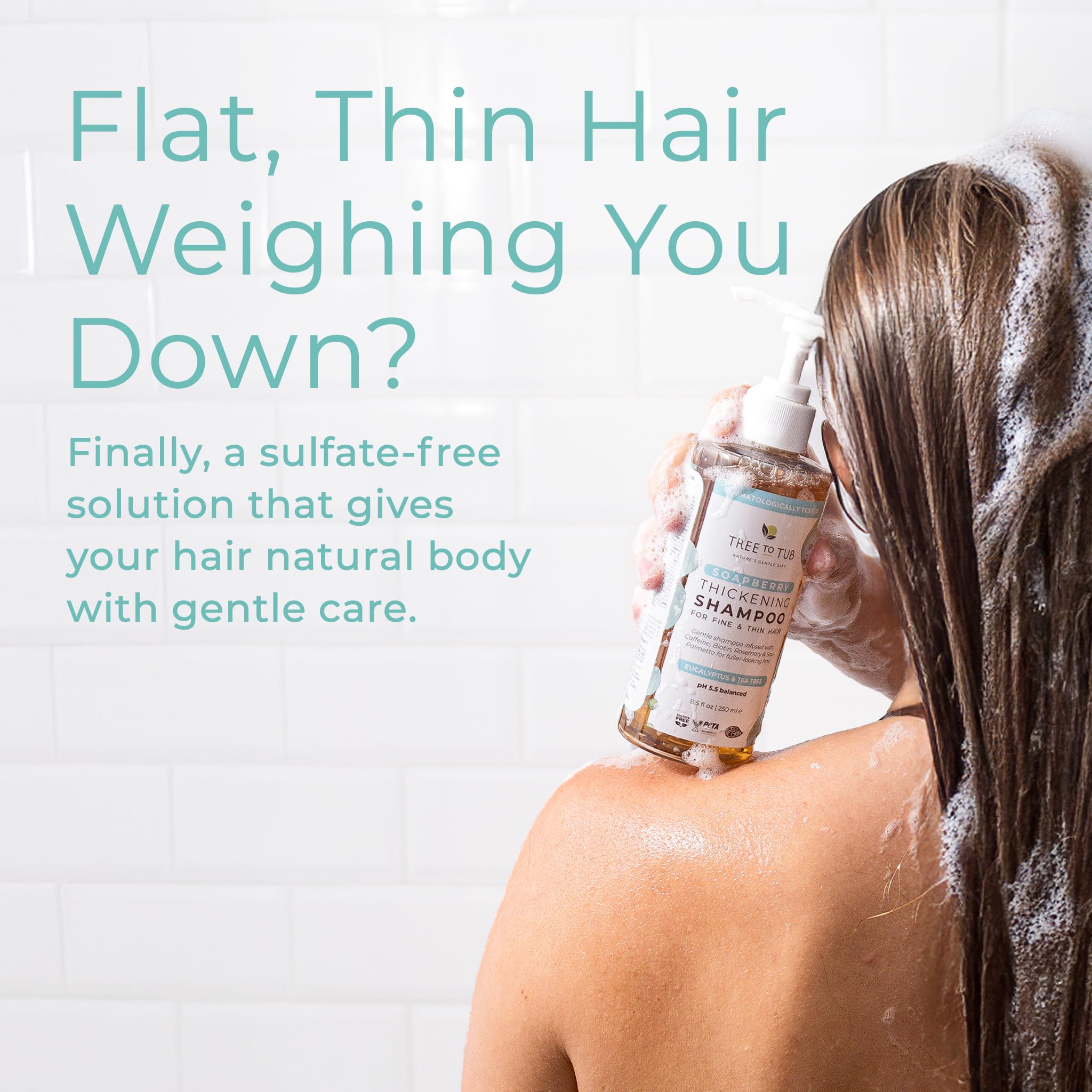 Tree to Tub Biotin Fine Hair Shampoo lather highlights lightweight cleansing for fullness