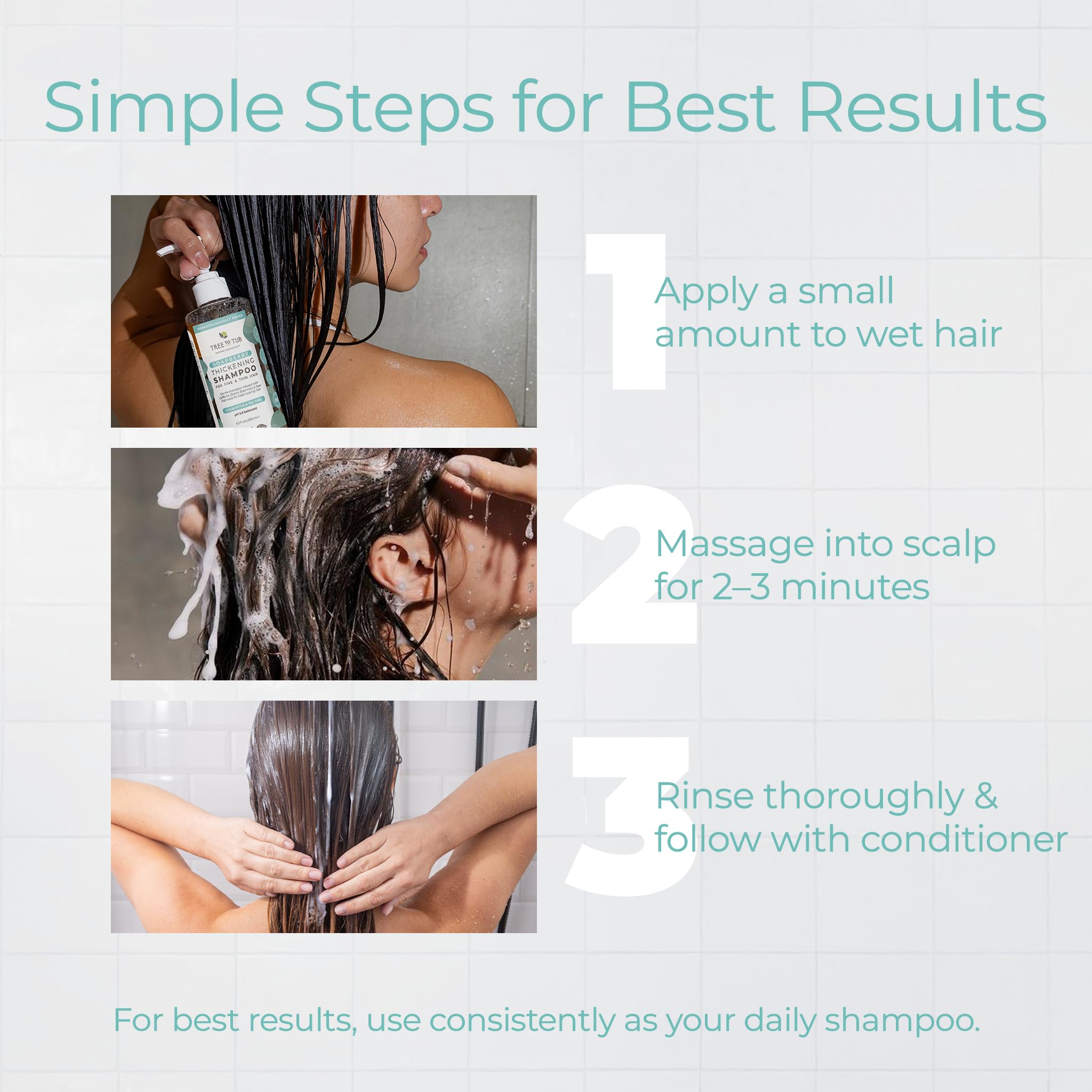 Tree to Tub Biotin Fine Hair Shampoo silky hair result promises fuller-looking strands