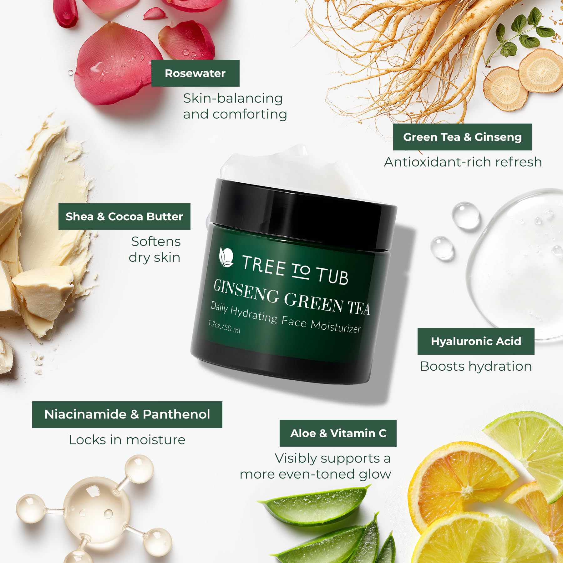Tree to Tub moisturizer application demonstrates quick absorption on skin.