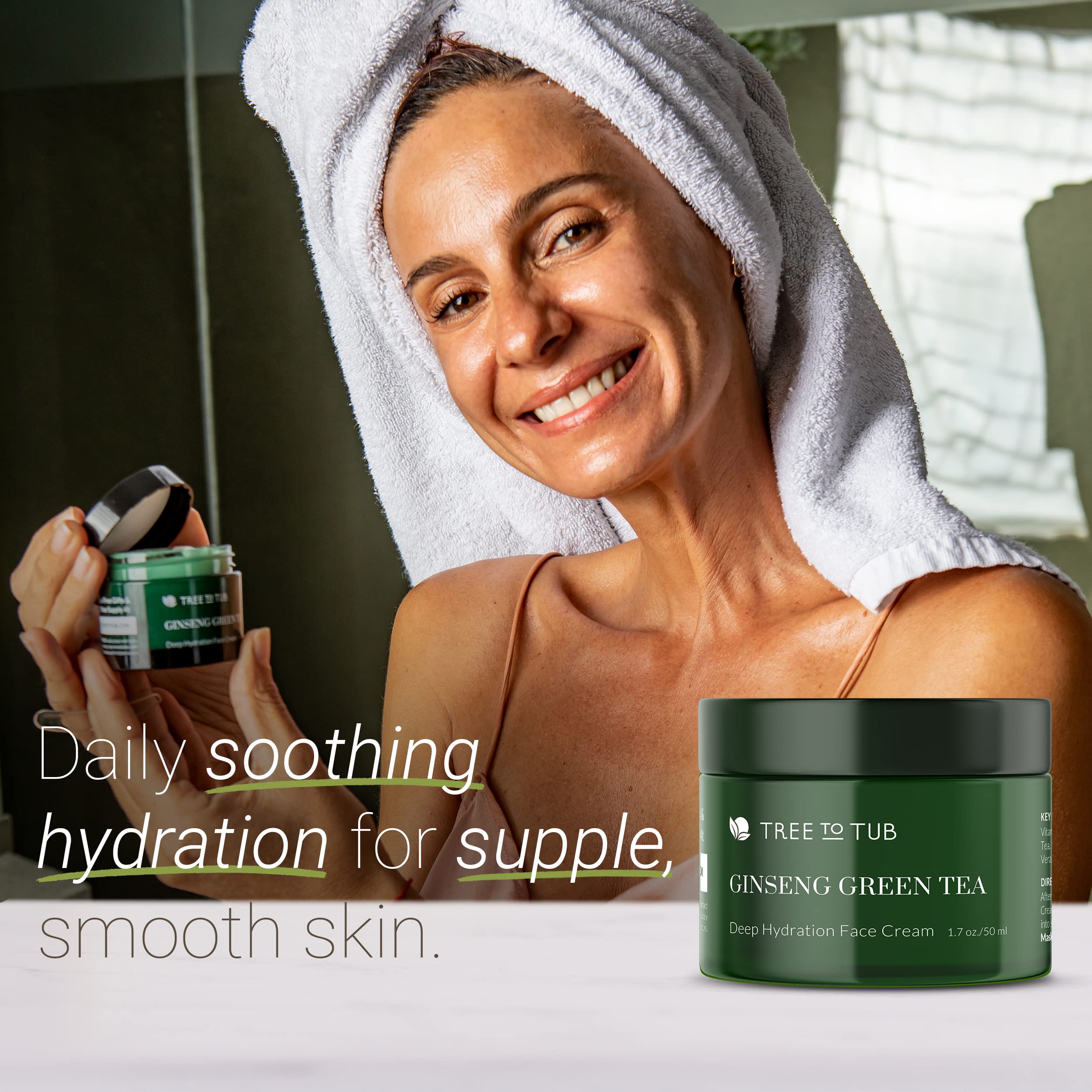 Tree to Tub Hydrating Face Moisturizer application scene demonstrates quick absorption on clean skin