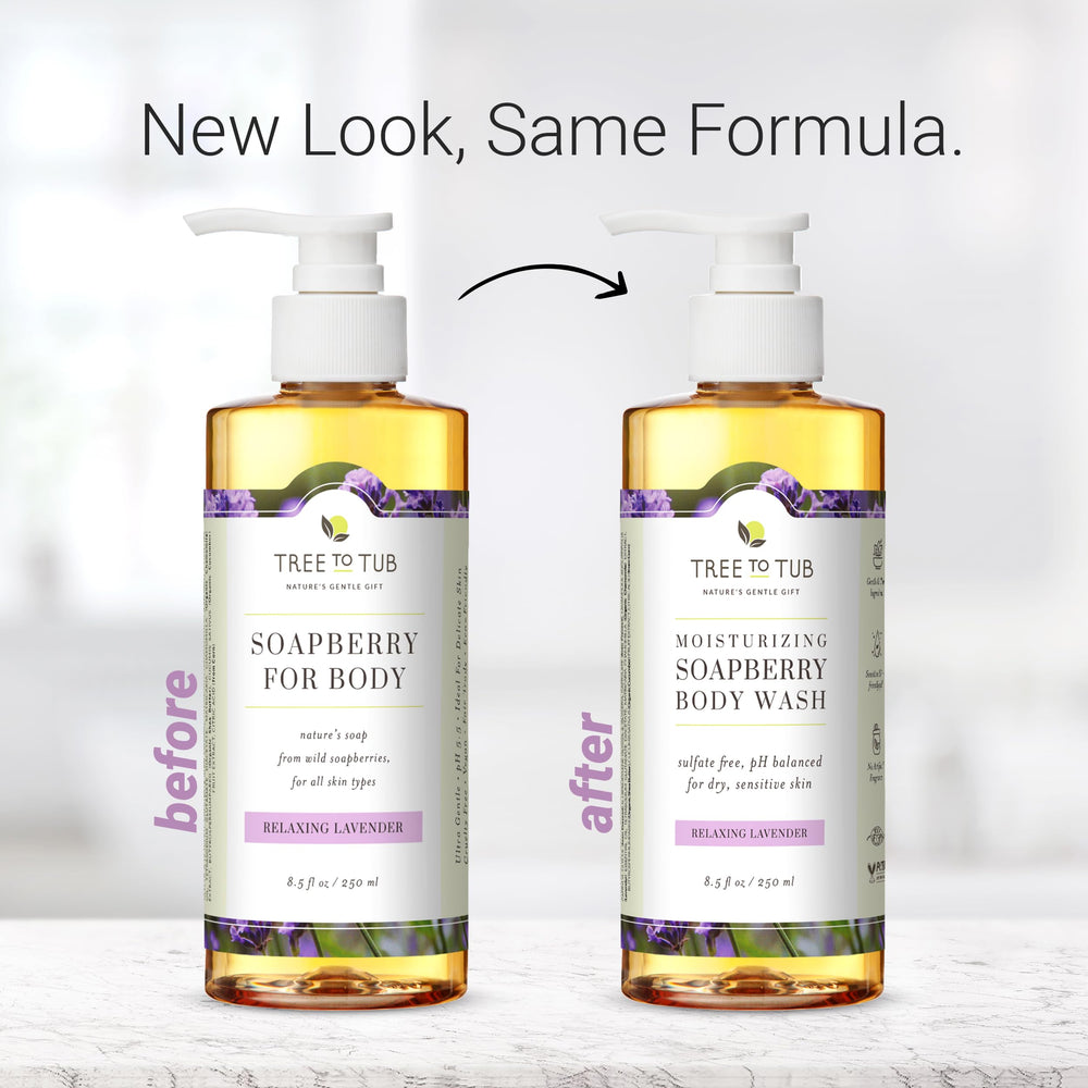 Tree to Tub Lavender Body Wash creamy-lather closeup highlights rich hydration for dry patches.