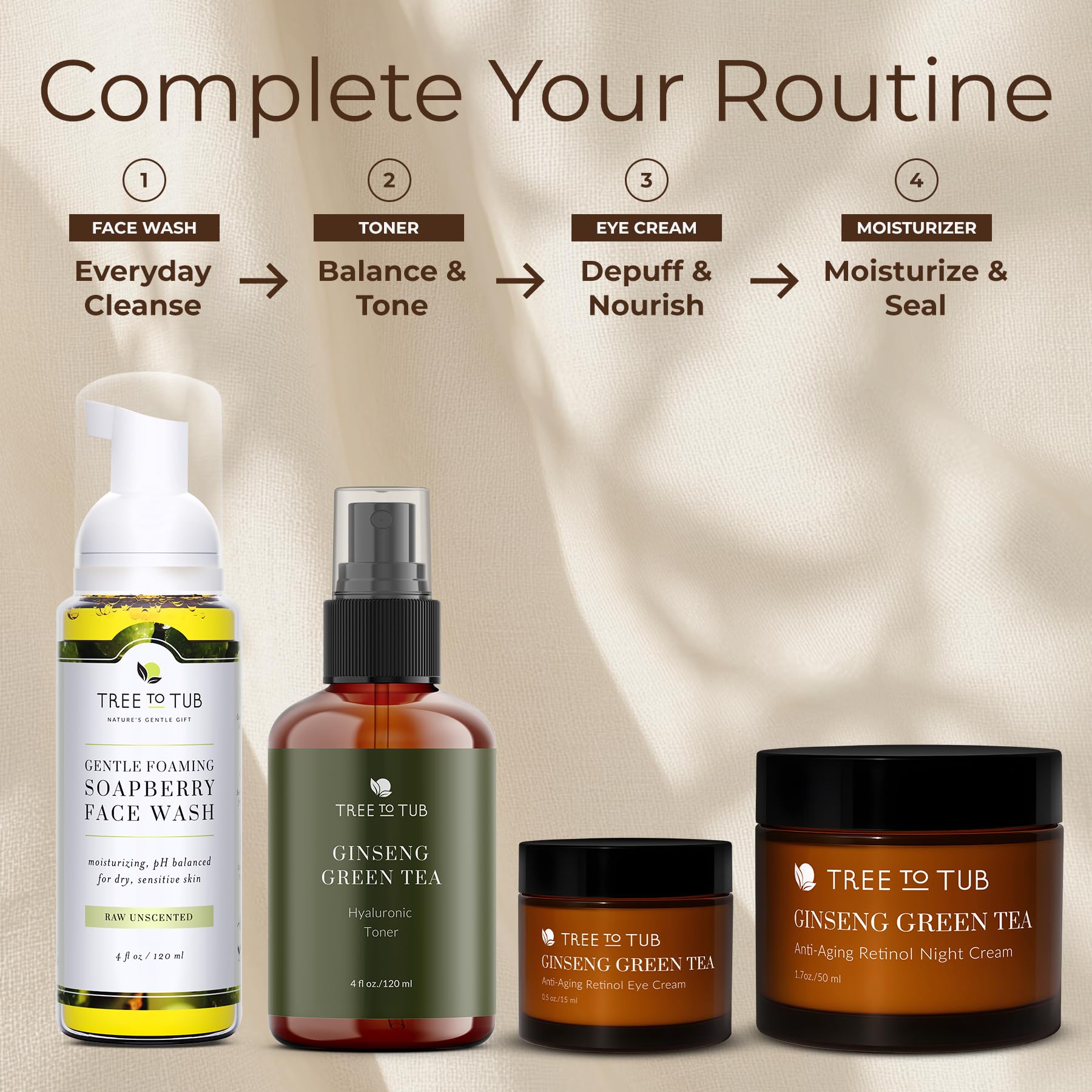 Tree to Tub application on skin hints at a refreshed morning glow.