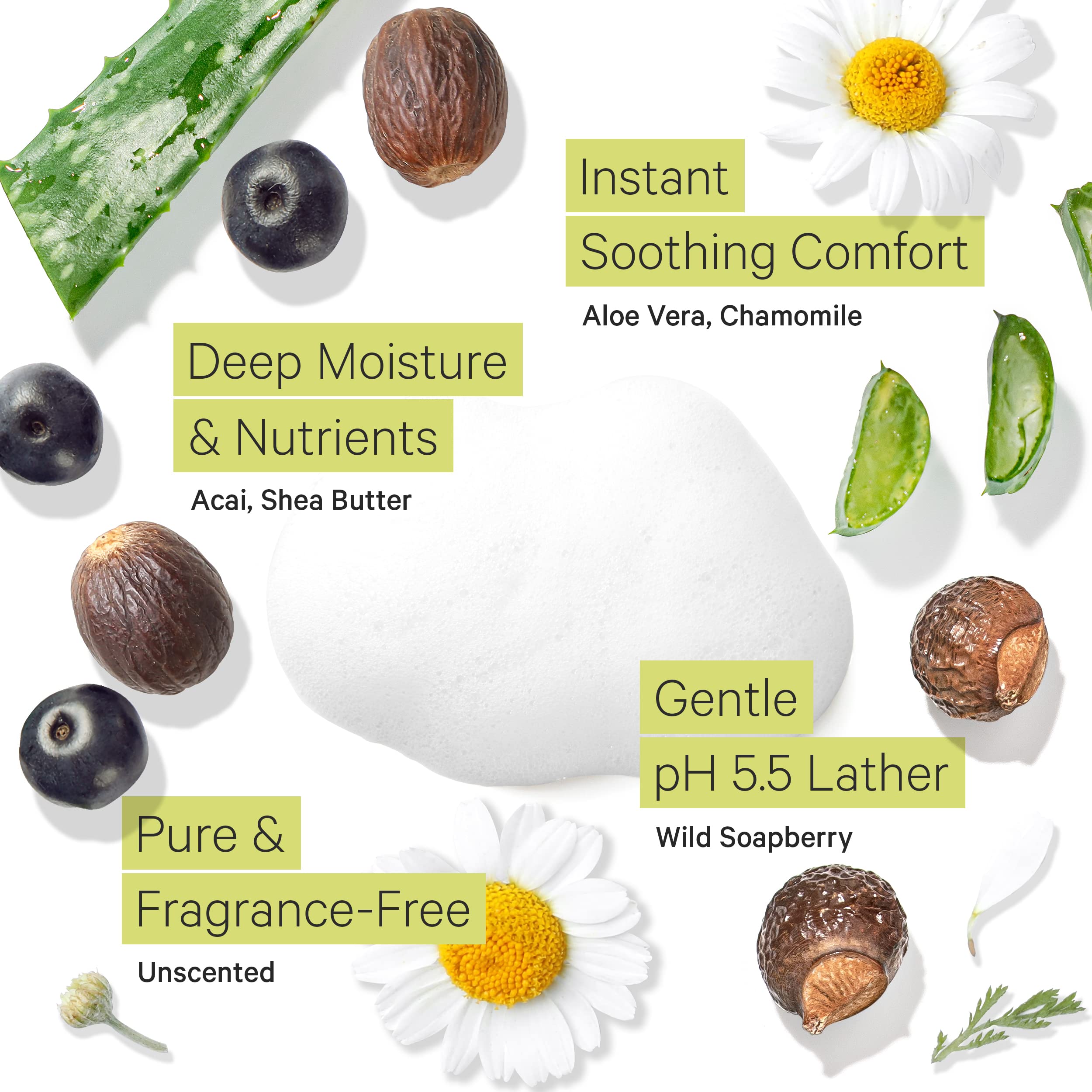 Aloe vera and chamomile elements in Tree to Tub wash aid soothing hydration
