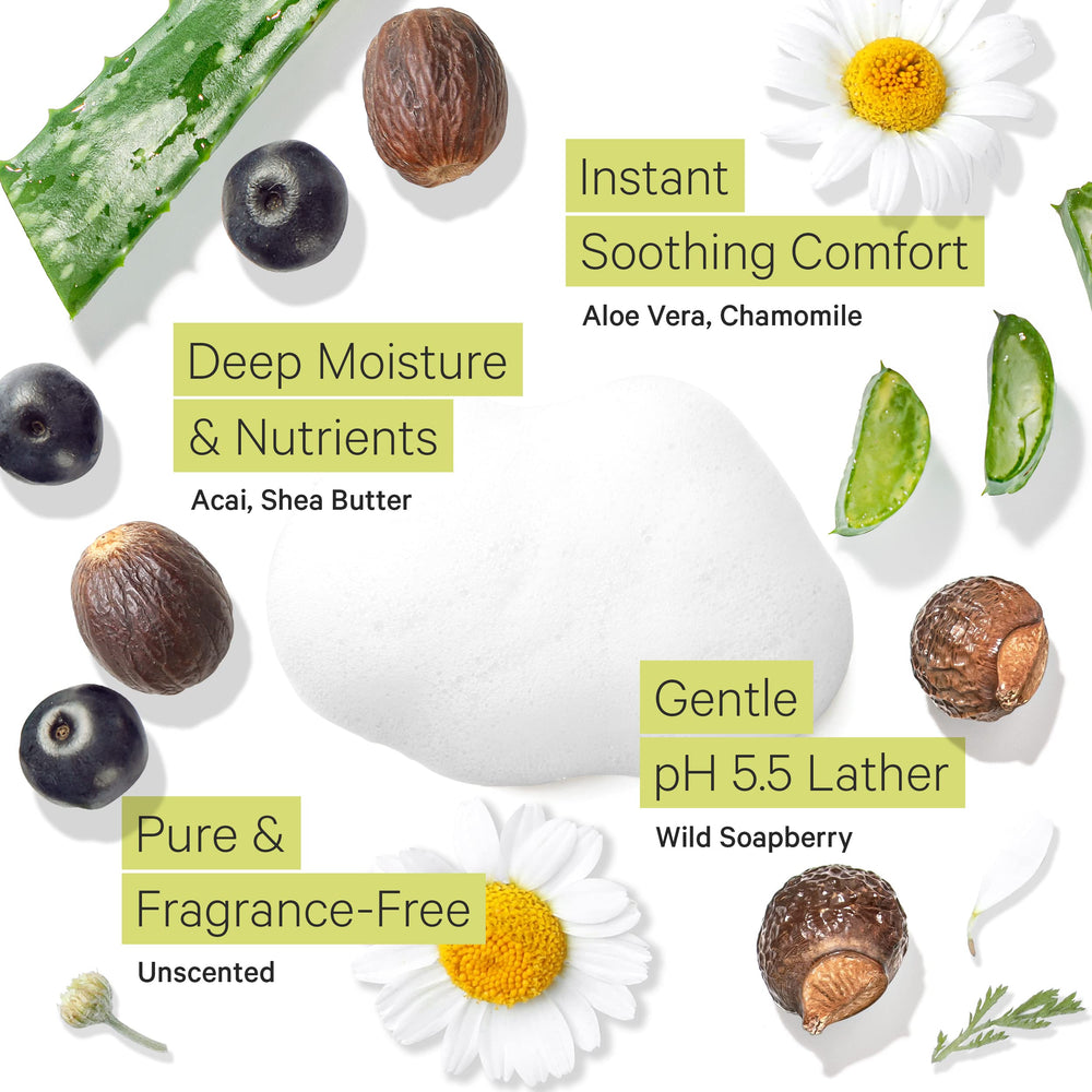 Aloe vera and chamomile elements in Tree to Tub wash aid soothing hydration