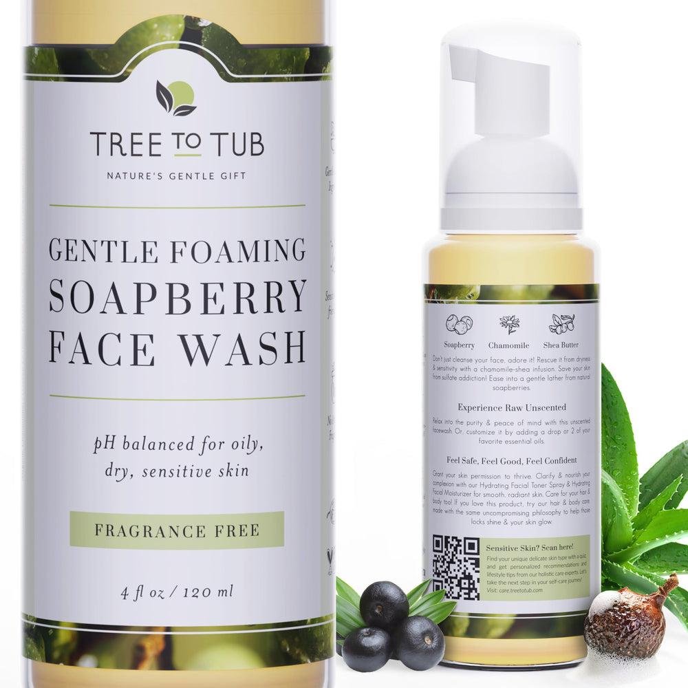 Tree to Tub Sensitive Skin Face Wash bottle pour for gentle cleansing on dry, sensitive skin