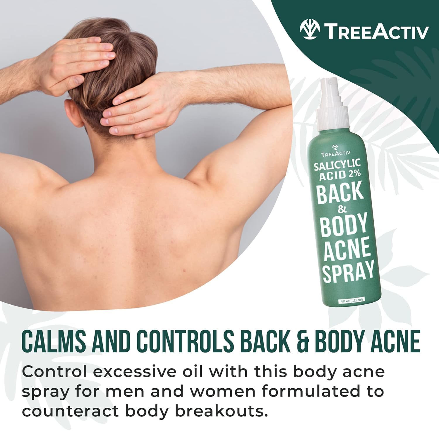 TreeActiv back acne spray application bottle for easy, everyday use.