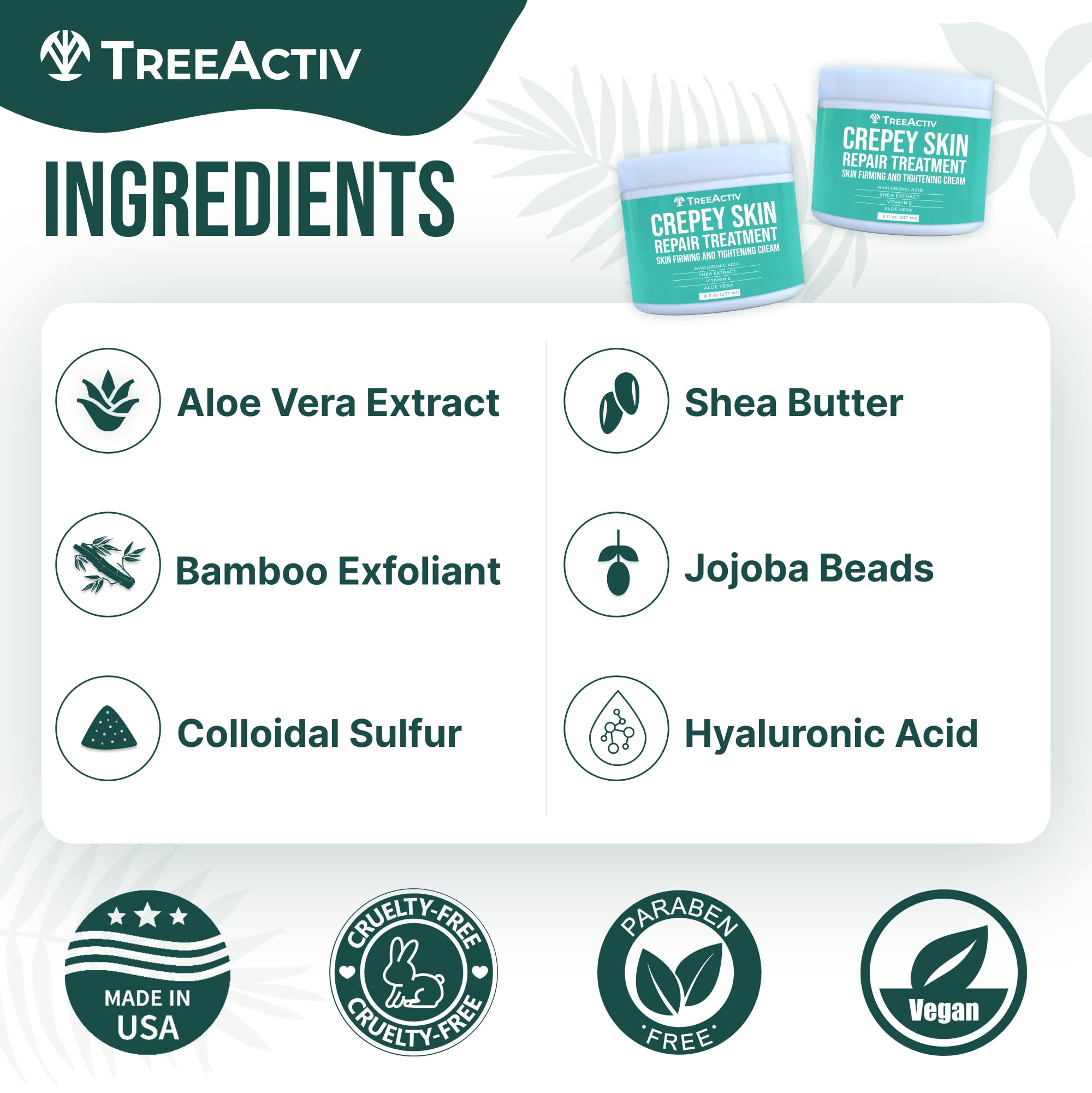 TreeActiv Crepey Skin Repair Cream before after texture improvement visuals