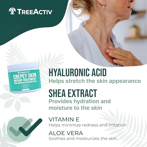 TreeActiv Crepey Skin Repair Cream applied to neck area for smoothing