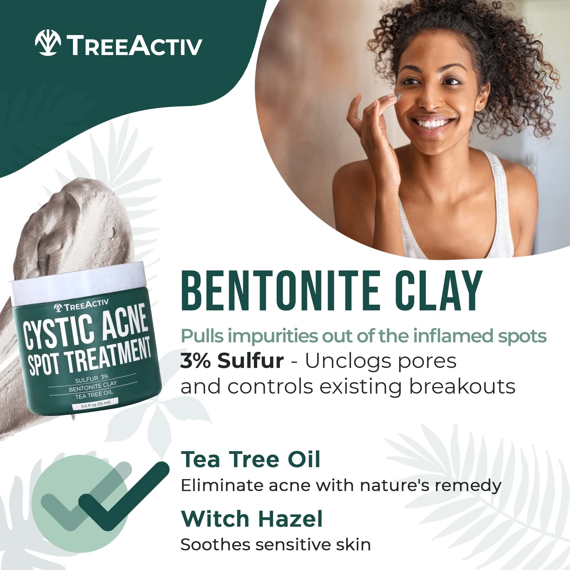 TreeActiv overnight-use cystic acne spot-treatment offers rapid, visible improvement potential.