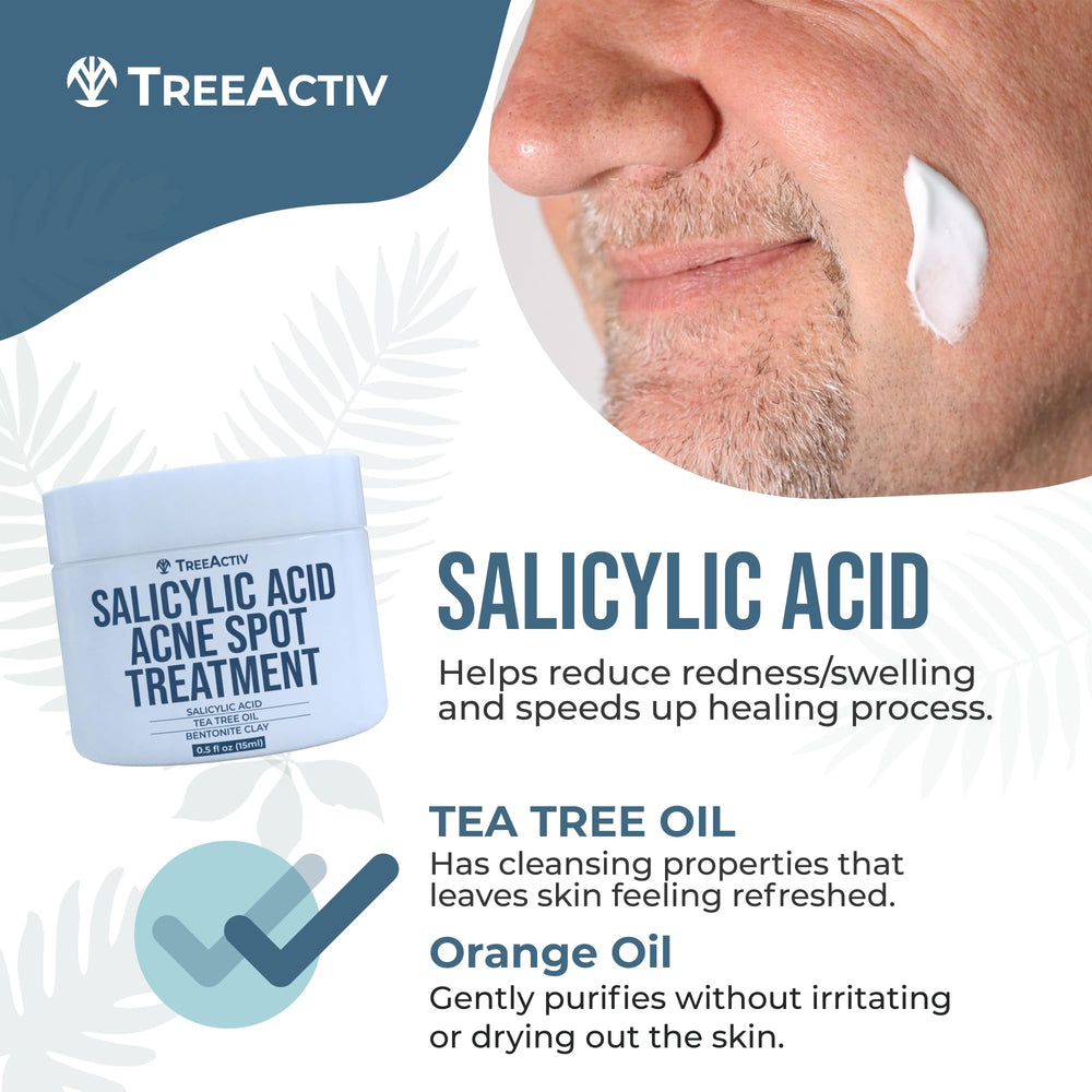 TreeActiv Invisible Acne Spot Cream ingredients showcase peppermint and tea tree for soothing care.