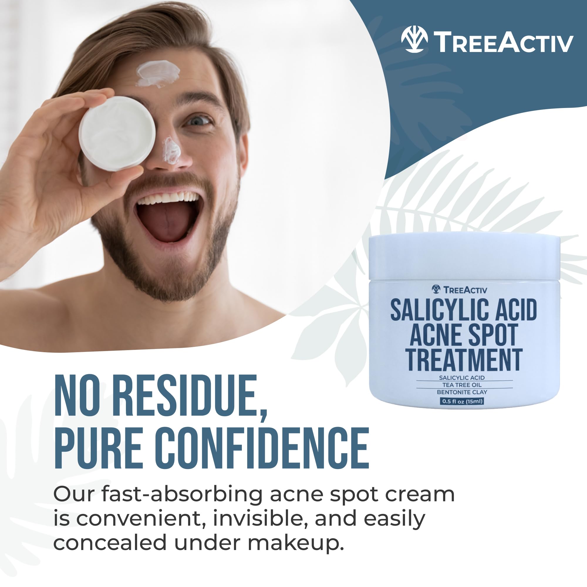 TreeActiv Invisible Acne Spot Cream packaging highlights travel-friendly size for on-the-go touch-ups.