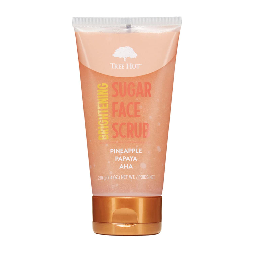 Tree Hut Pineapple & Papaya Face Scrub jar with bright tropical scent for smooth skin.
