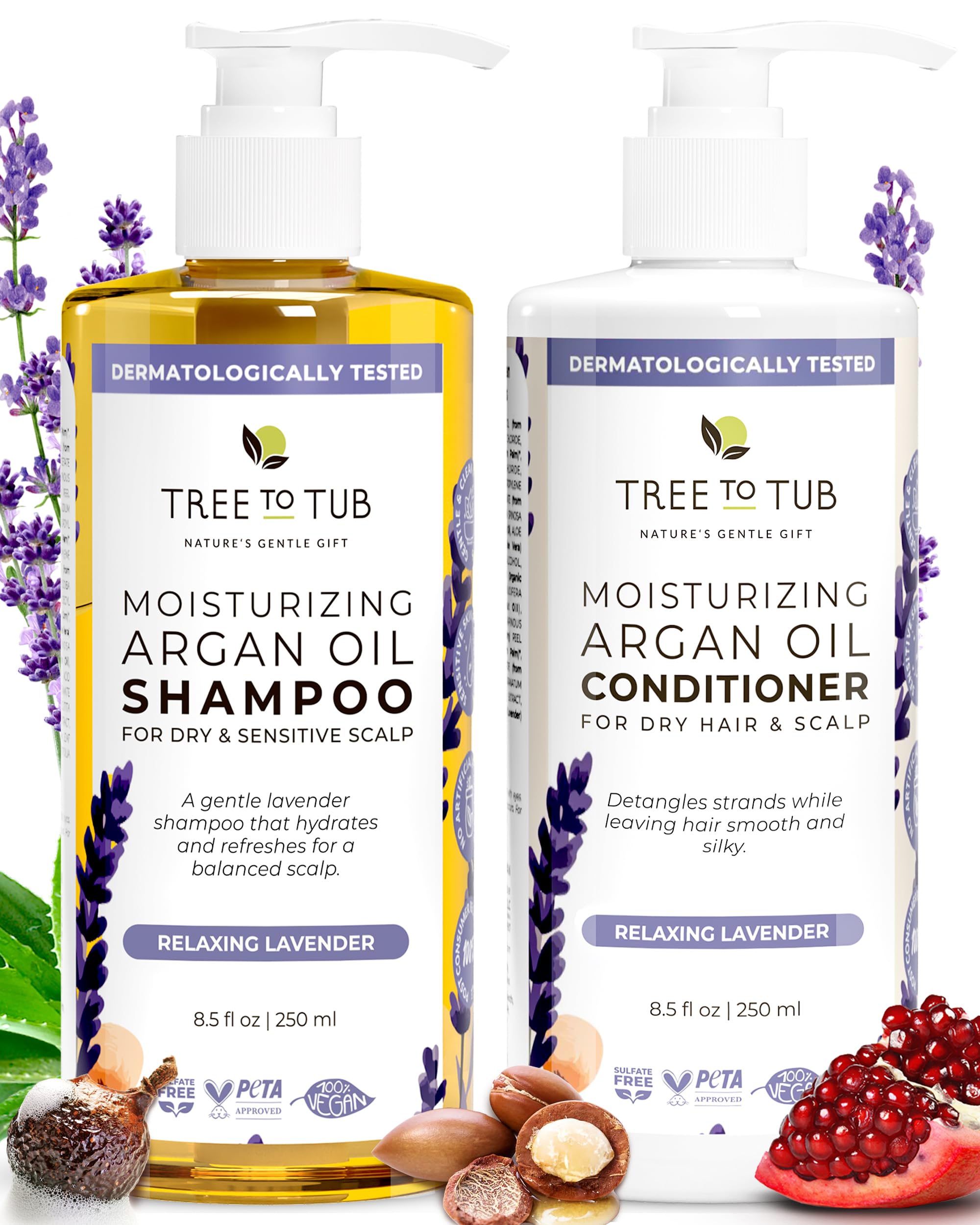 Tree to Tub Gentle Argan Shampoo bottle showing balanced hydration for dry hair