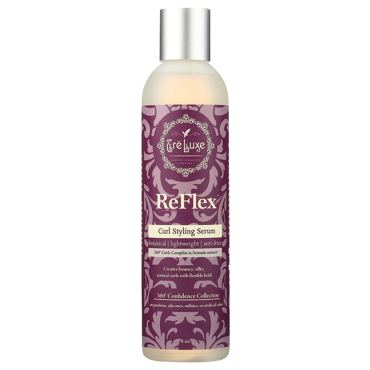 Treluxe Reflex Curl Styling Serum 8oz bottle pour for defined curls and smoothness