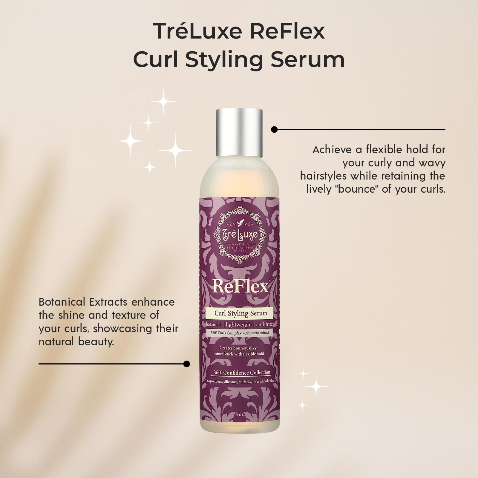 Treluxe Reflex Curl Styling Serum frizz closeup suggests smoother strands