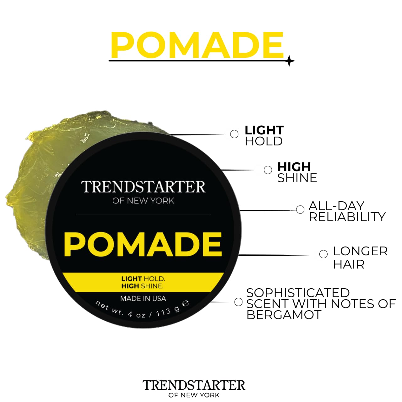 TRENDSTARTER Classic Pomade hair-comb-styling shows smooth wet-look finish without stiffness.