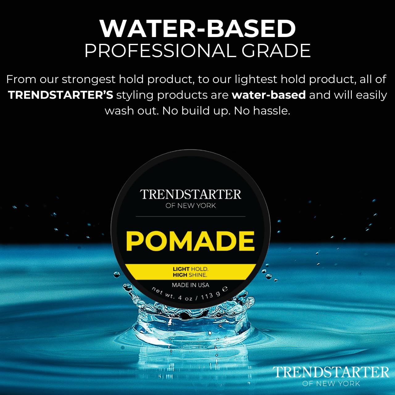 TRENDSTARTER Classic Pomade USA-made packaging reflects premium craftsmanship.