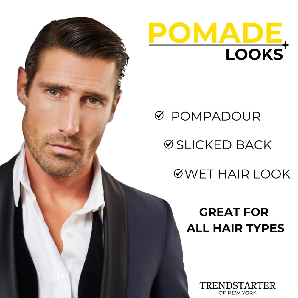 TRENDSTARTER Classic Pomade wet-look shine delivers long-lasting gloss.