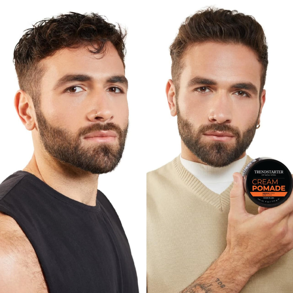 TRENDSTARTER Cream Pomade bottle on counter displaying low shine finish