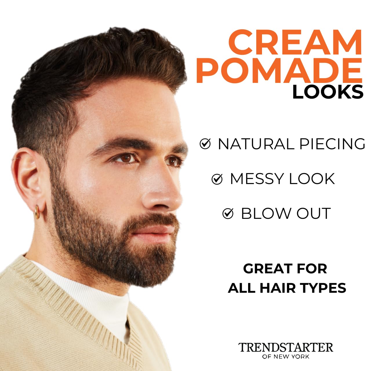 TRENDSTARTER Cream Pomade packaging highlighting USA-made quality