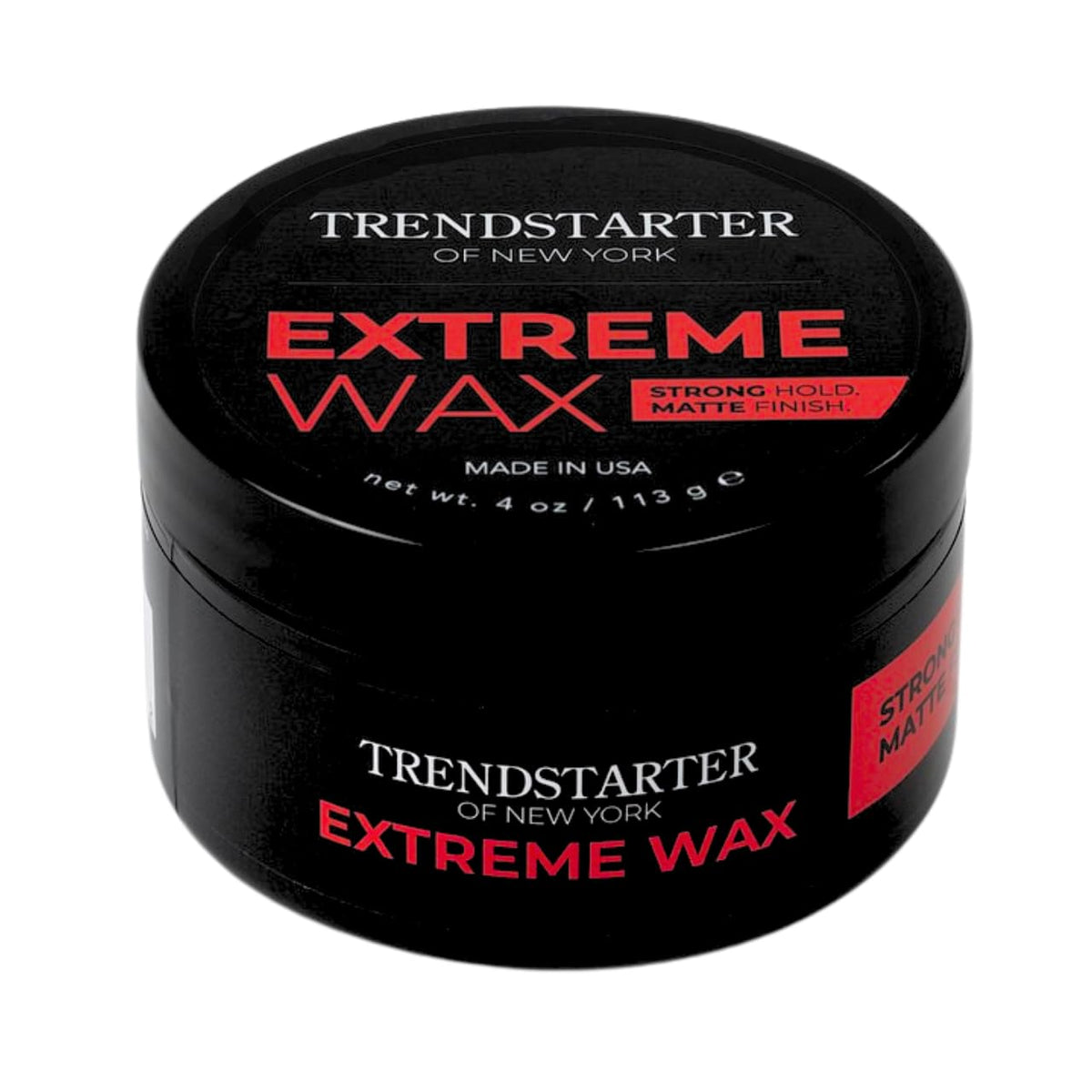 TRENDSTARTER Extreme Wax jar closeup highlights non-flake hold and premium texture.