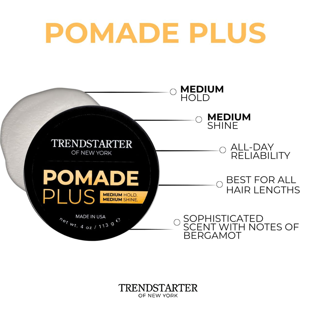 TRENDSTARTER Pomade Plus side-part hairstyle showcases defined lines.