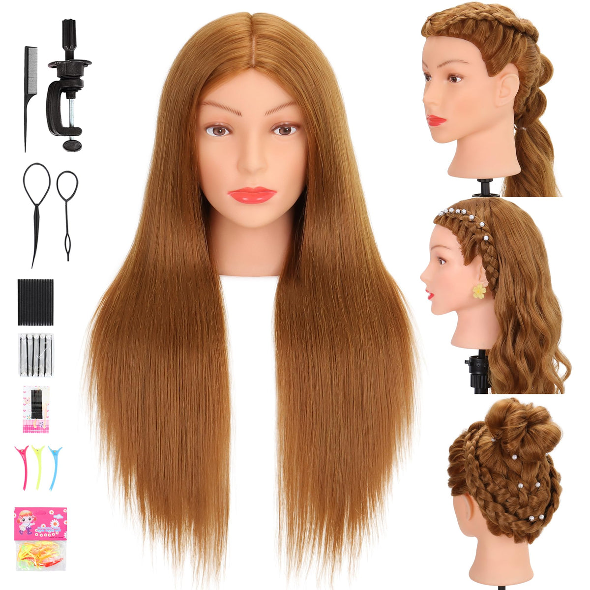 Treosida mannequin head with blonde real hair close-up for realistic practice